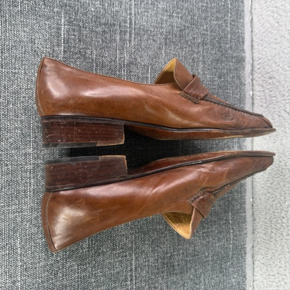 Pino Giardini‎ Penny Loafers Mens 10 Brown Leather Artisan Made Italy Square Toe